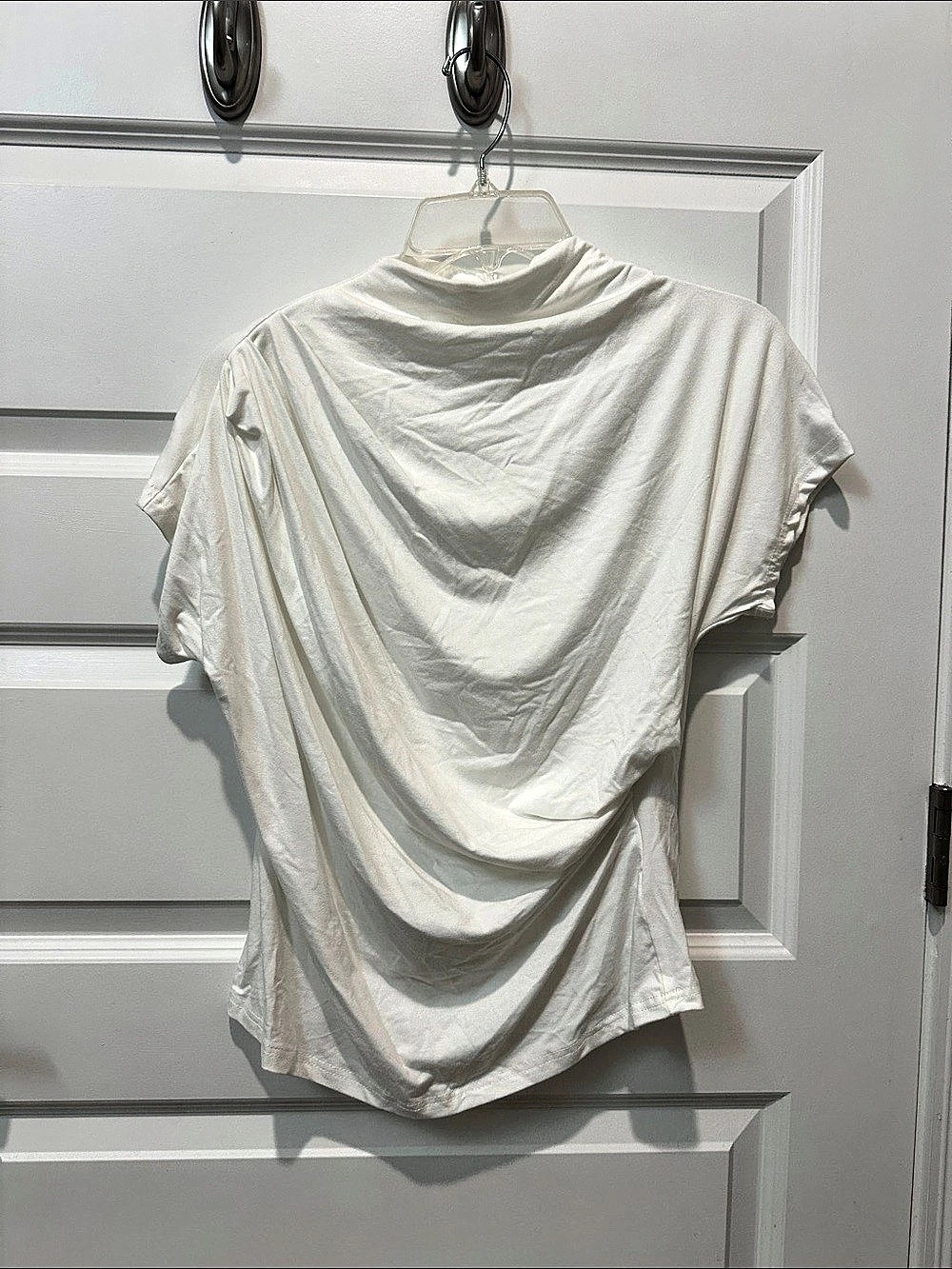Asymmetrical Draped Cowl Neck Top White